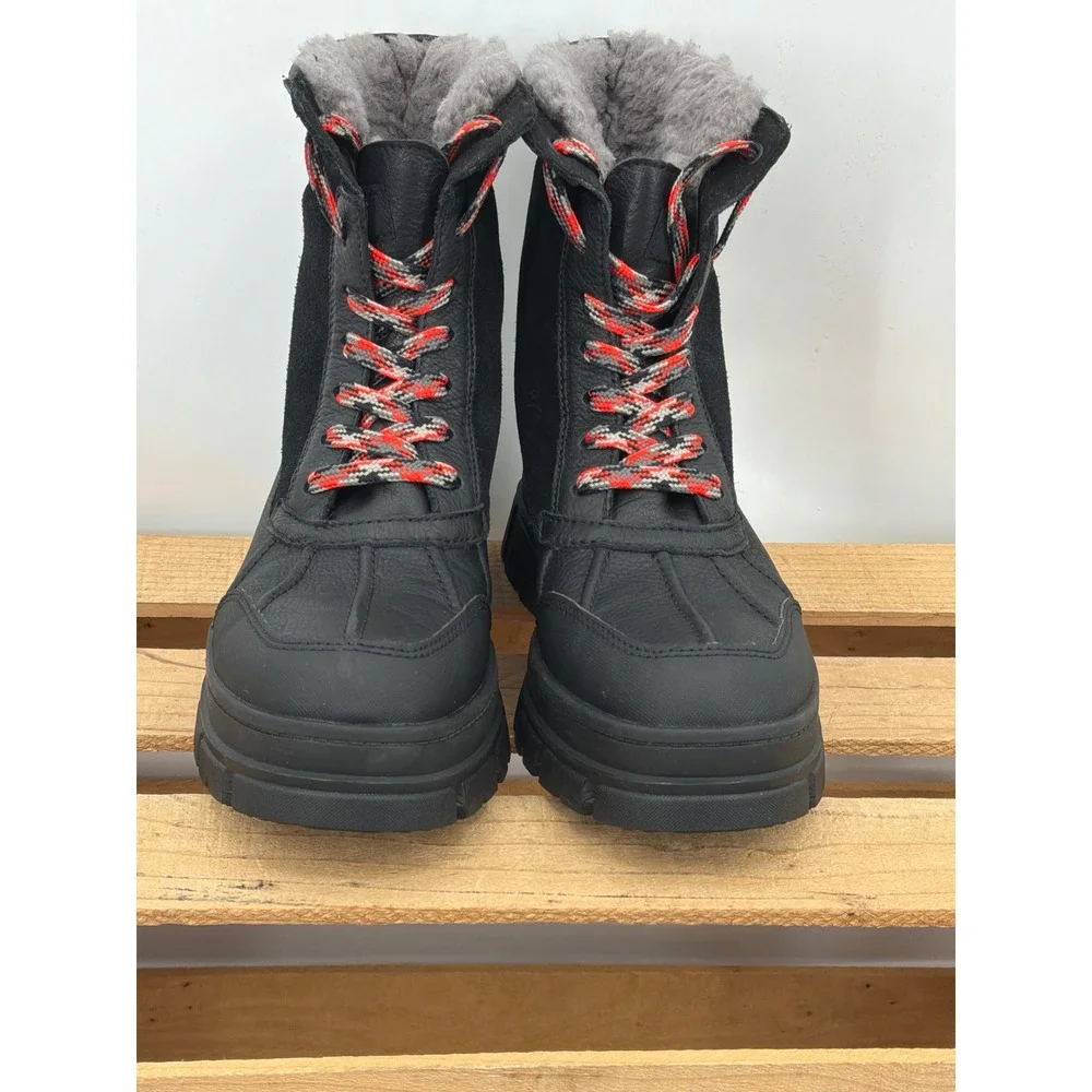 UGG Ashton Lace Heritage Black Leather Suede Winter Boots 1130524‎ Womens 10